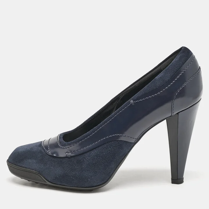 Tod's Navy Blue Leather and Suede Pumps Size 36