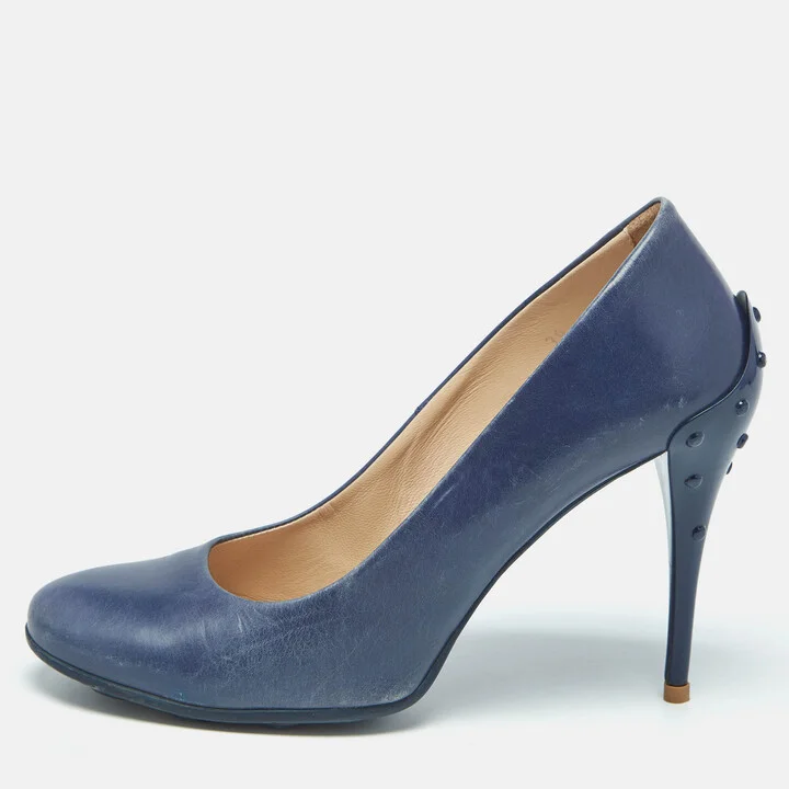 Tod's Navy Blue Leather Round Toe Pumps Size 39