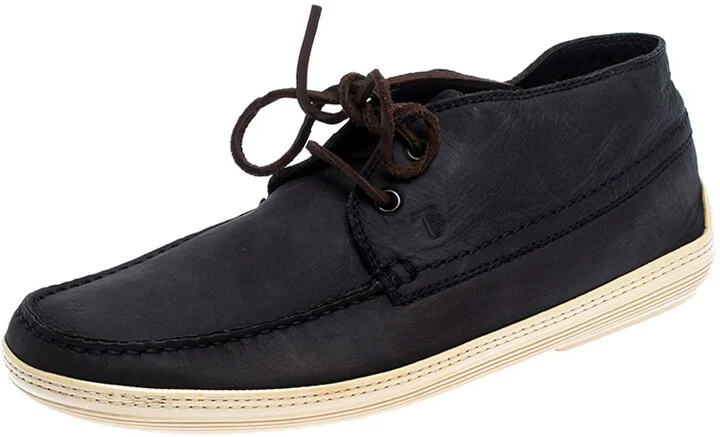 Tod's Navy Blue Nubuck Leather Lace High Top Sneakers Size 41.5