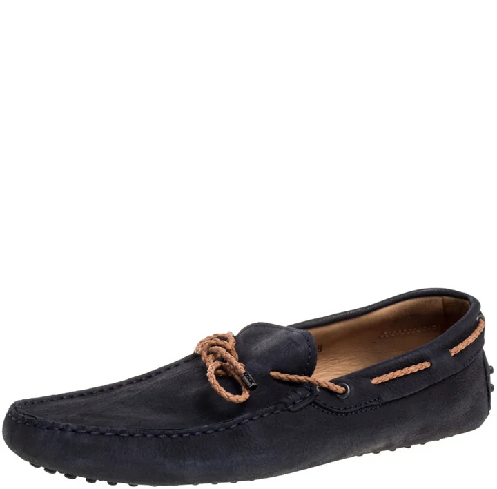 Tod's Navy Blue Suede Bow Driving Loafers Size 43