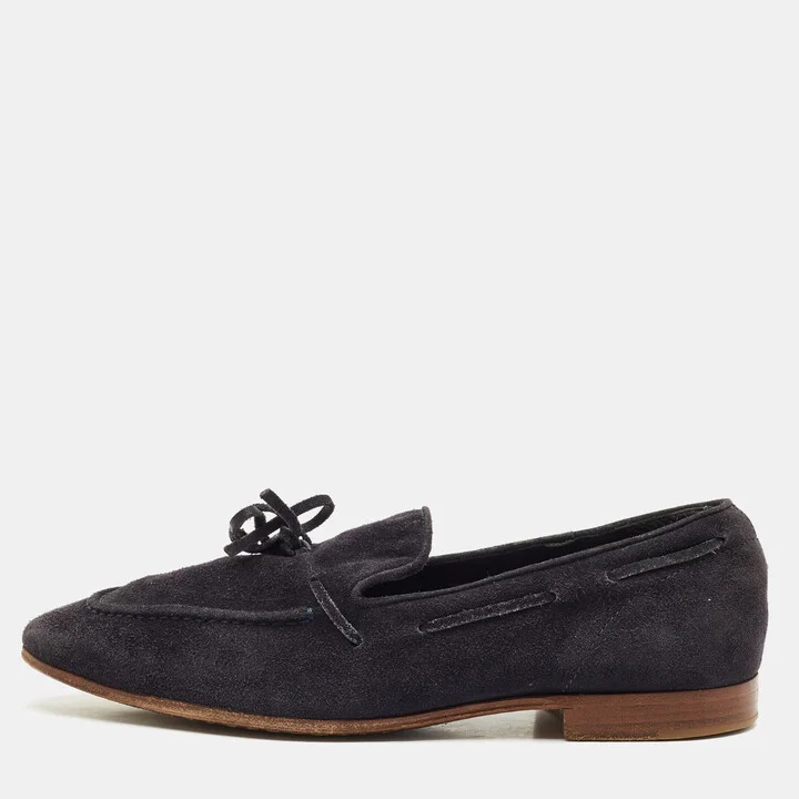Tod's Navy Blue Suede Penny Penny Loafers Size 39.5