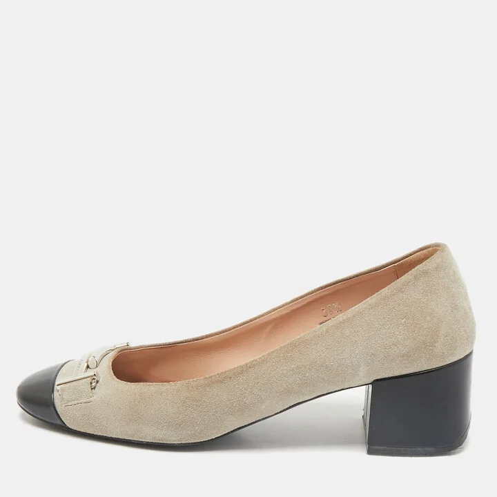 Tod's Navy Grey/Black Suede and Leather Double T Court Loafer Pumps Size 37.5