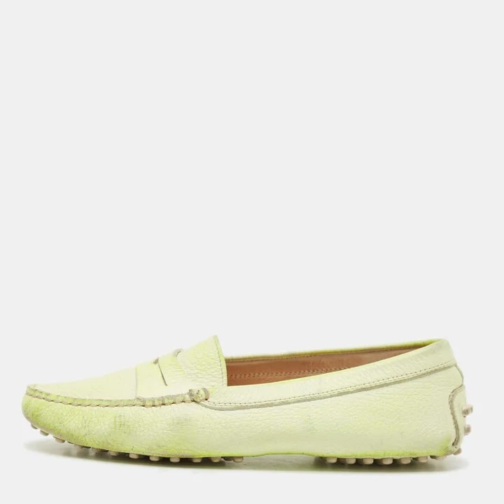 Tod's Neon Green Two-Tone Leather Slip On Loafers Size 36
