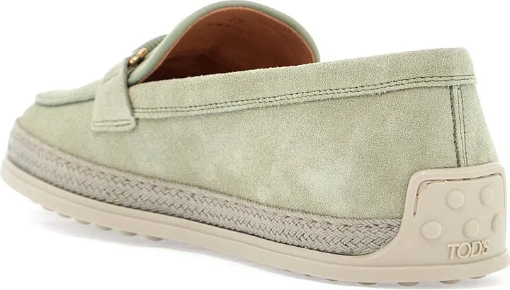 TOD'S oil green calfskin loafers with leather sole and gold detail - Image 2
