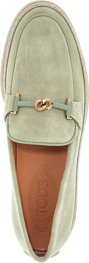 TOD'S oil green calfskin loafers with leather sole and gold detail - Image 3