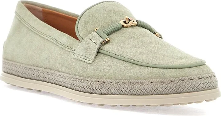 TOD'S oil green calfskin loafers with leather sole and gold detail - Image 4