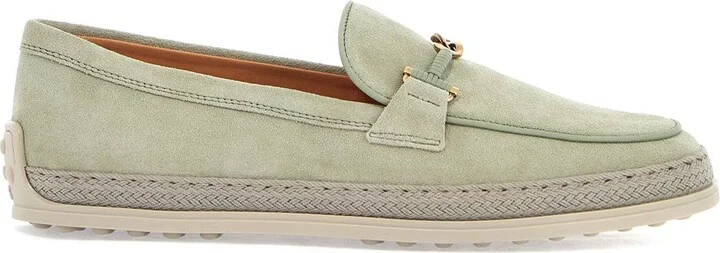 TOD'S oil green calfskin loafers with leather sole and gold detail