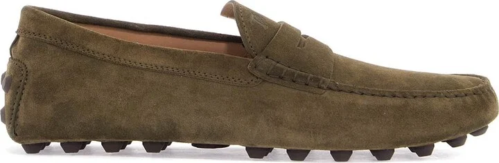 TOD'S olive green suede loafers with rubber sole