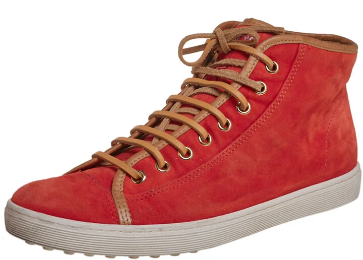 Tod's Orange/Brown Suede And Leather High Top Sneakers Size 38