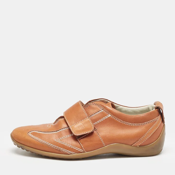 Tod's Orange Leather Velcro Strap Sneakers Size 38