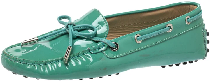 Tod's Pale Green Patent Leather New Gommini Loafers Size 36.5