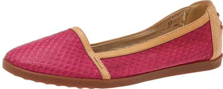 Tod's Pink/Brown Python And Leather Ballet Flats Size 37