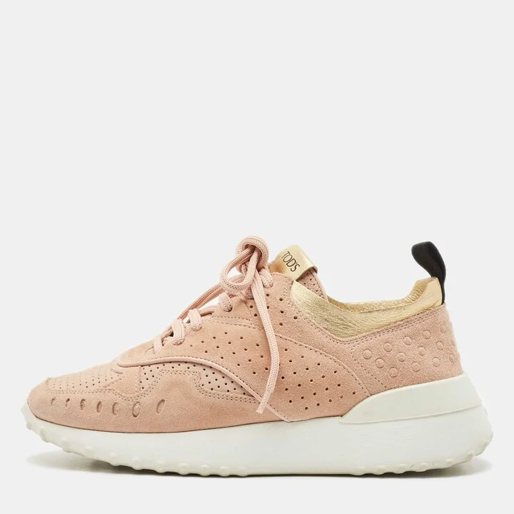 Tod's Pink Leather and Suede Sportivo Lace Up Sneakers Size 36