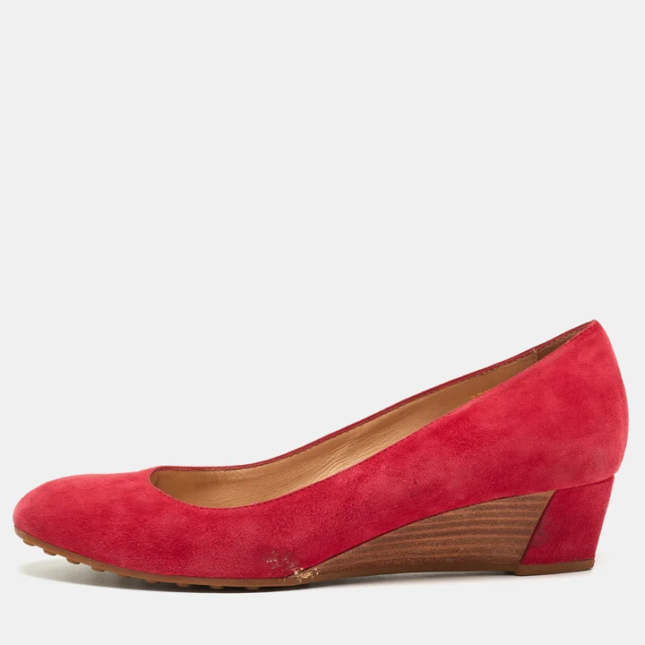 Tod's Pink Suede Wedge Pumps Size 37.5