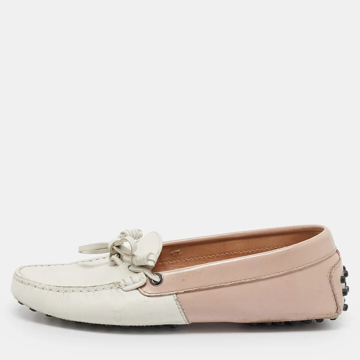 Tod's Pink/White Leather Penny Loafers Size 35.5