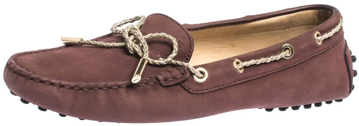 Tod's Purple Nubuck And Gold Leather Bow Loafers Size 38.5