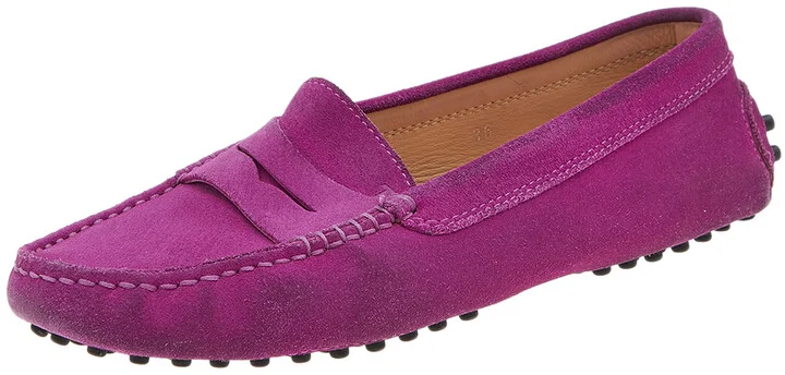 Tod's Purple Suede Penny Slip On Loafers Size 36