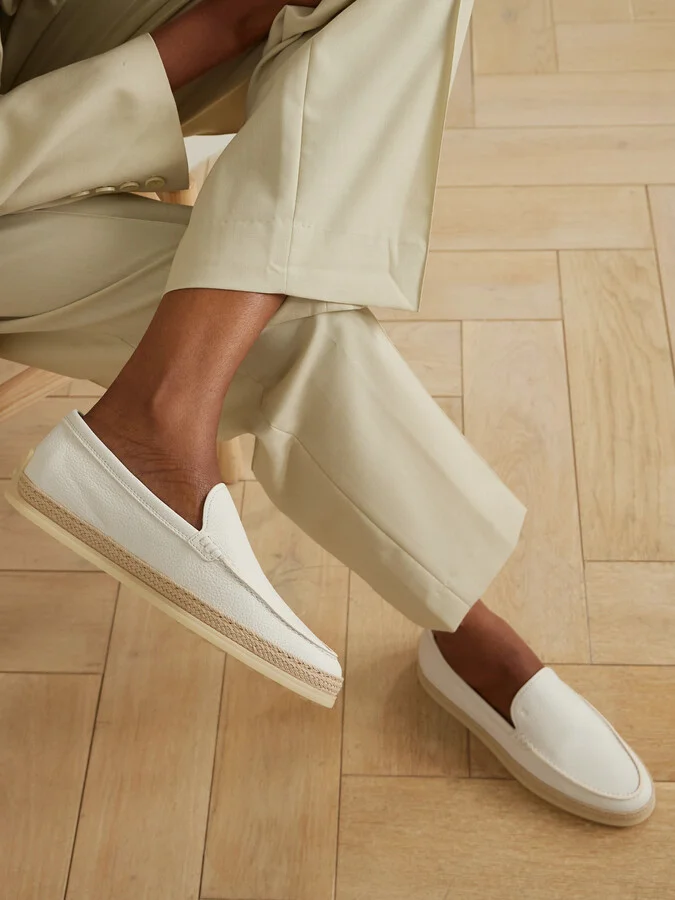 Tod's - Raffia-trimmed Leather Loafers - White - Image 2