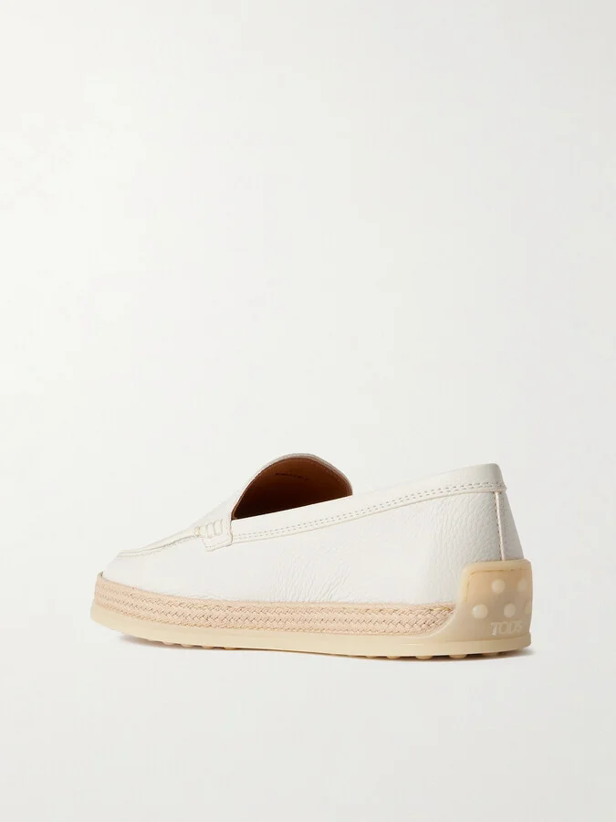 Tod's - Raffia-trimmed Leather Loafers - White - Image 3