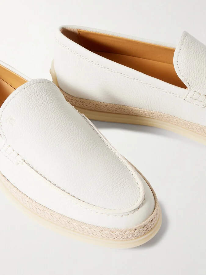 Tod's - Raffia-trimmed Leather Loafers - White - Image 4
