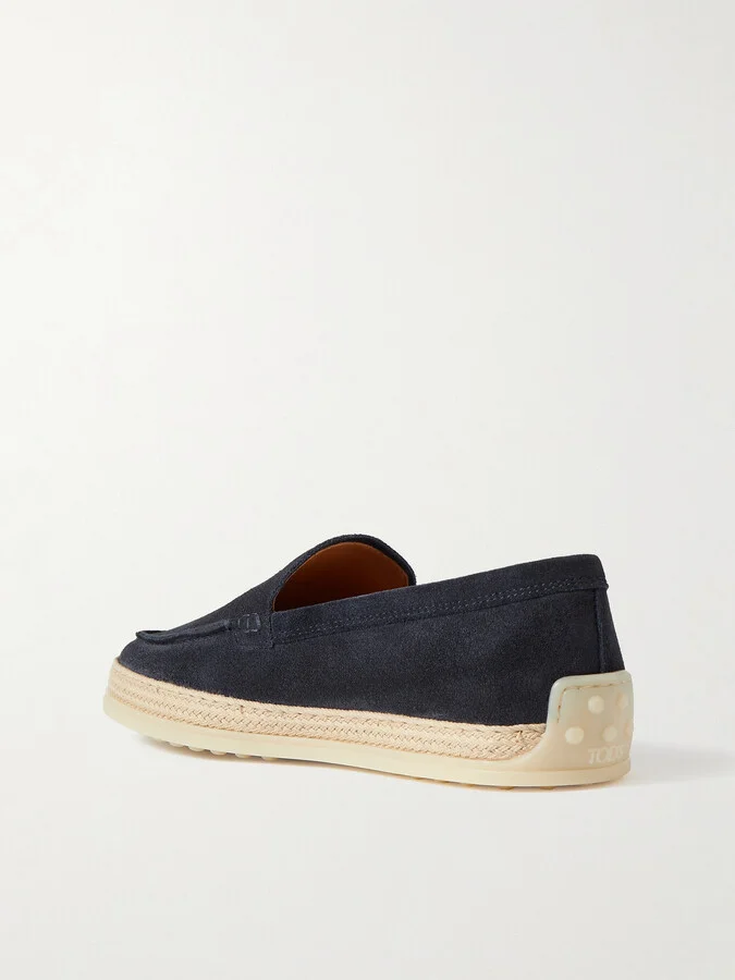 Tod's - Raffia-trimmed Suede Loafers - Blue - Image 3