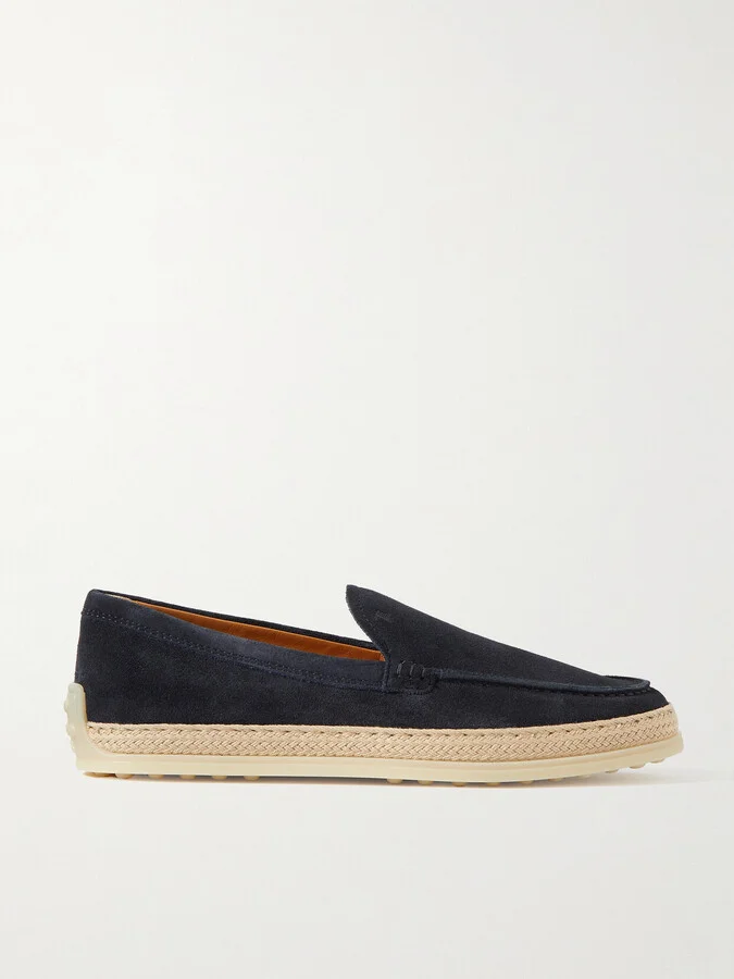 Tod's - Raffia-trimmed Suede Loafers - Blue