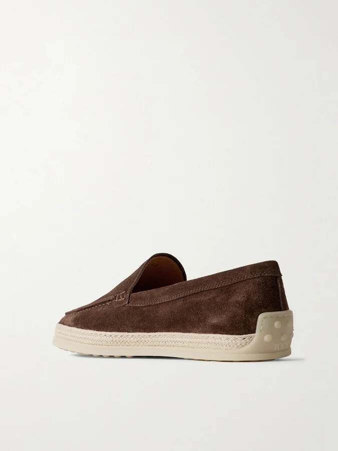 Tod's - Raffia-trimmed Suede Loafers - Brown - Image 3