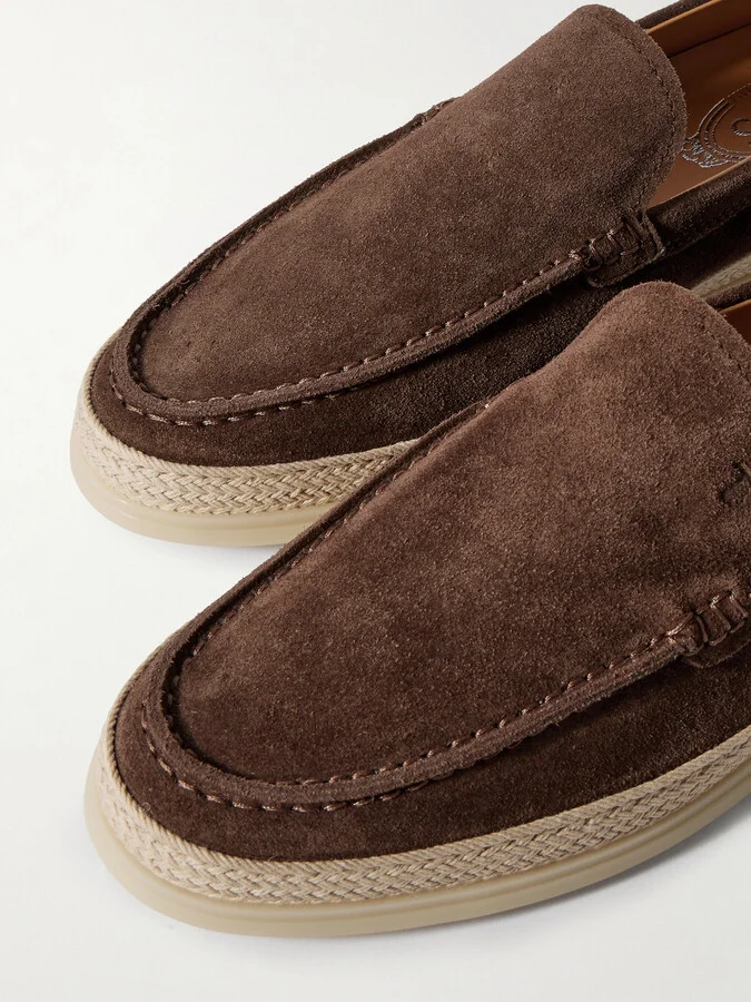 Tod's - Raffia-trimmed Suede Loafers - Brown - Image 4