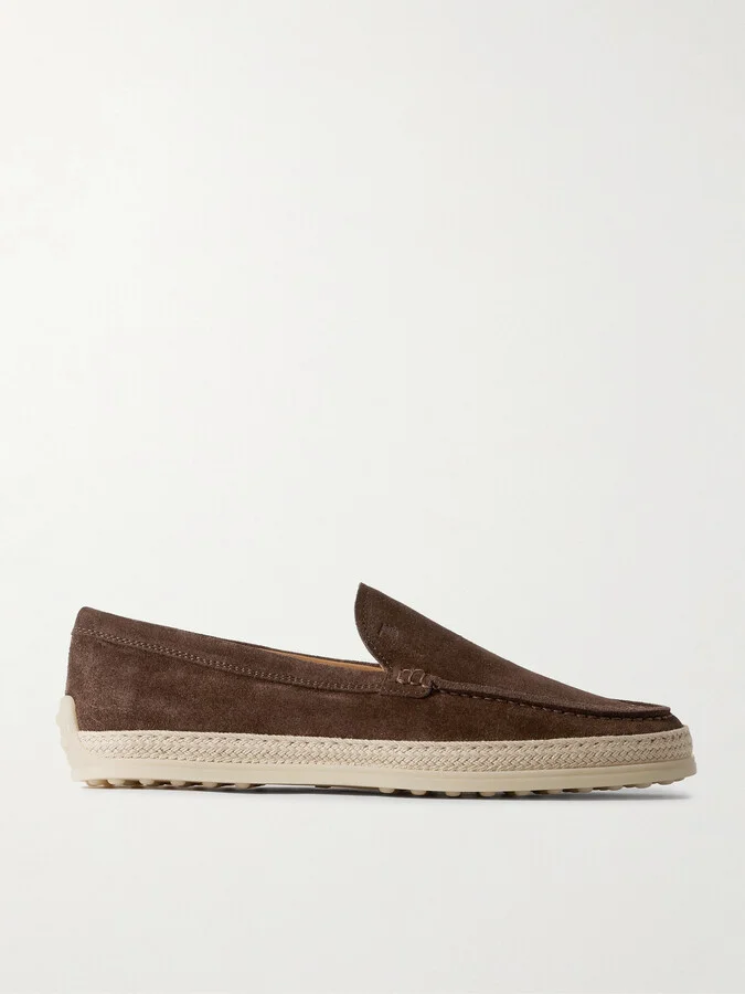 Tod's - Raffia-trimmed Suede Loafers - Brown