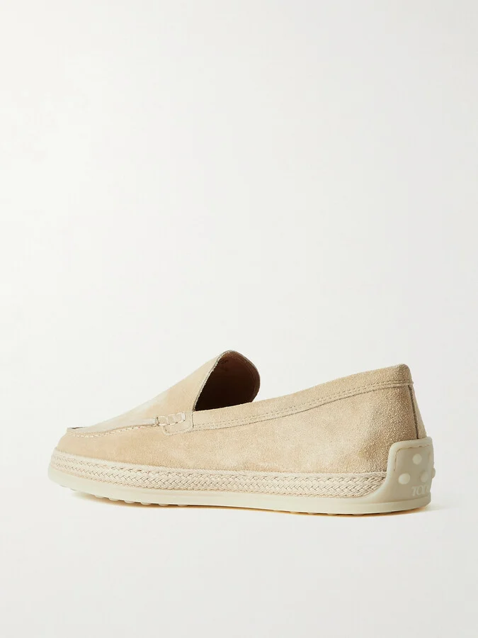 Tod's - Raffia-trimmed Suede Loafers - Neutrals - Image 3