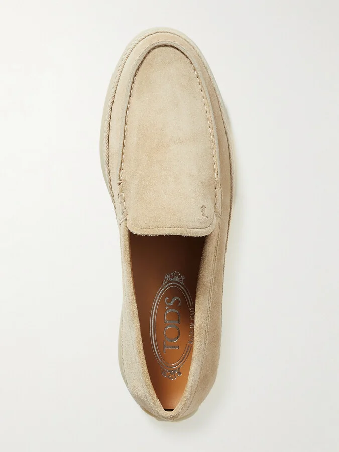 Tod's - Raffia-trimmed Suede Loafers - Neutrals - Image 5
