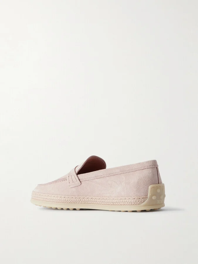 Tod's - Raffia-trimmed Suede Loafers - Pink - Image 3