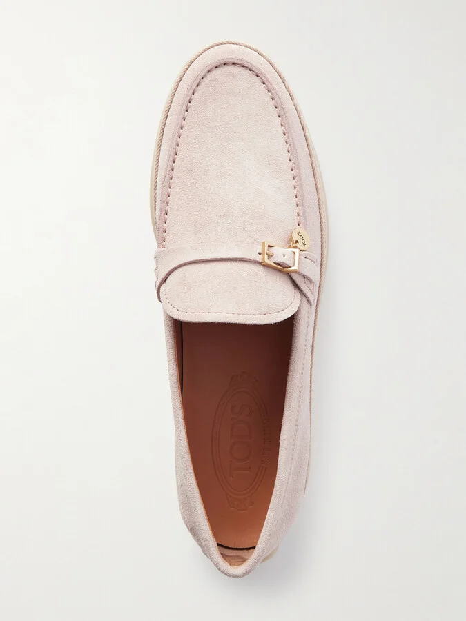 Tod's - Raffia-trimmed Suede Loafers - Pink - Image 5