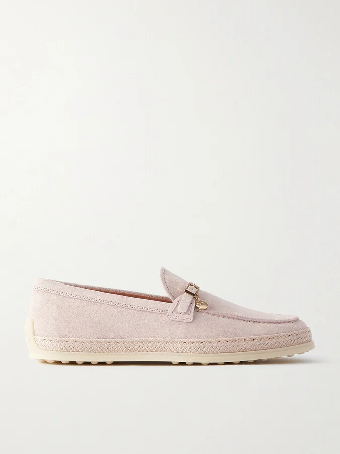 Tod's - Raffia-trimmed Suede Loafers - Pink