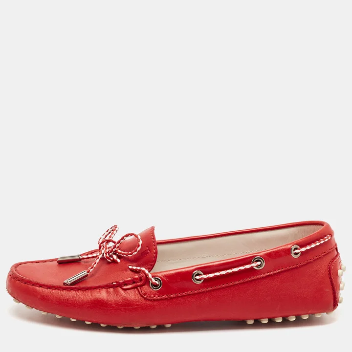 Tod's Red Leather Gommino Slip On Loafers Size 38.5