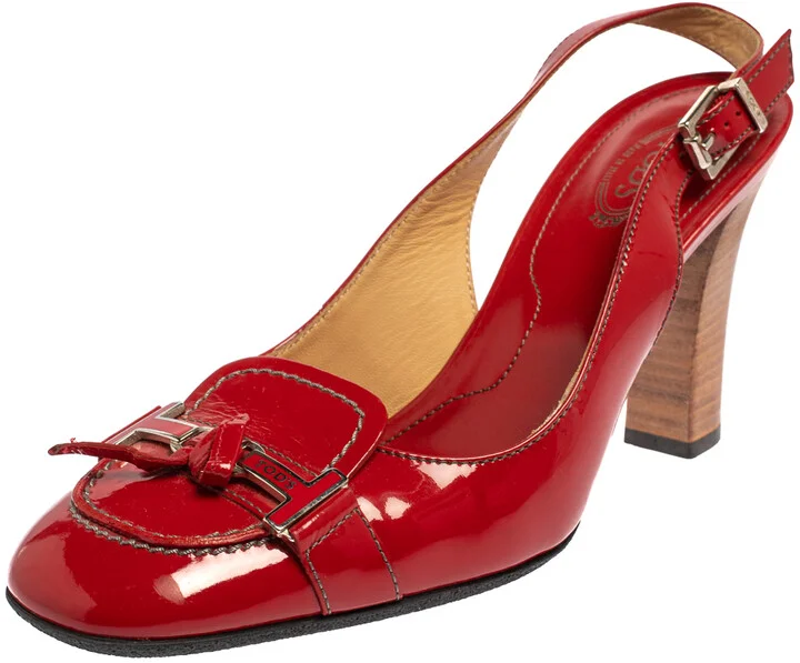Tod's Red Patent Leather Penny Loafer Slingback Sandals Size 38.5
