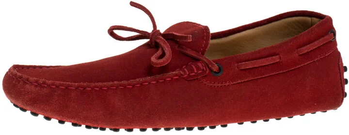Tod's Red Suede Bow Detail Driving Loafers Size 42