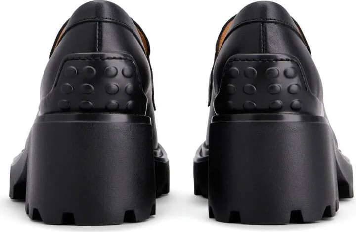 Tod'S Semi-Shiny Leather Heeled Loafers With Metal Chain Shoes - Image 2