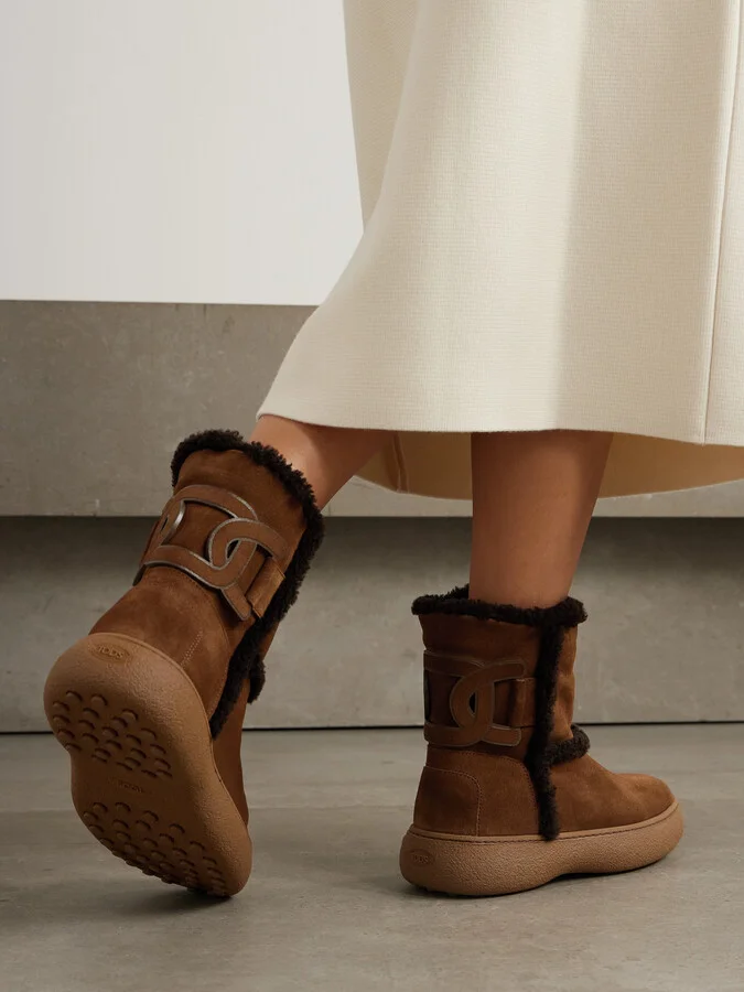 Tod's - Shearling-lined Leather-trimmed Suede Ankle Boots - Brown - Image 2