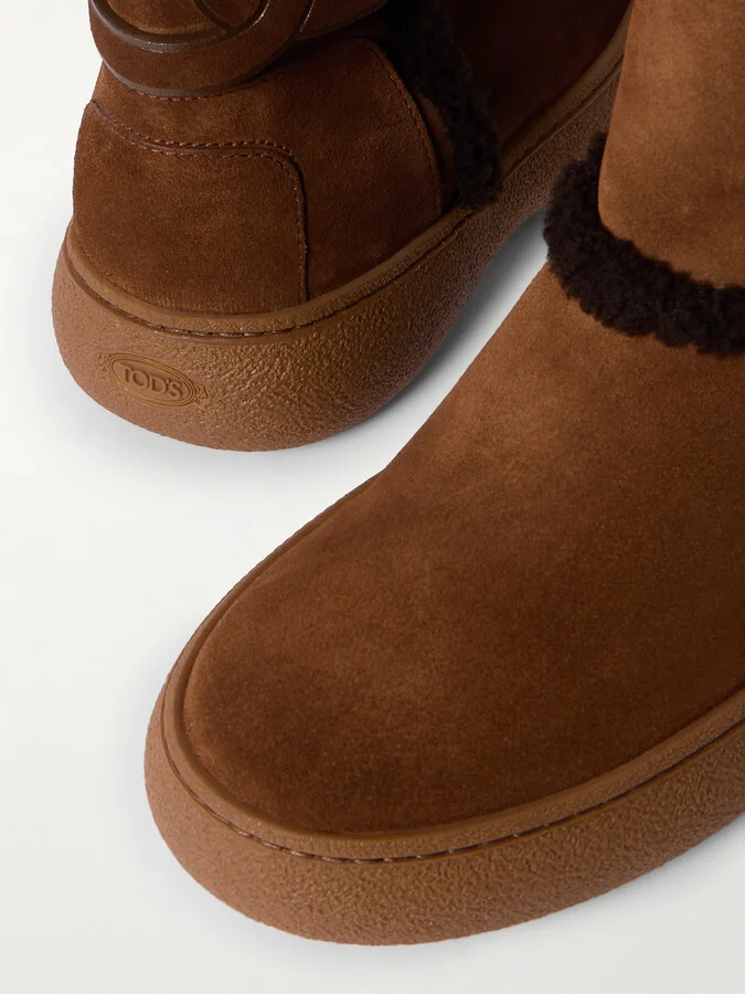 Tod's - Shearling-lined Leather-trimmed Suede Ankle Boots - Brown - Image 4