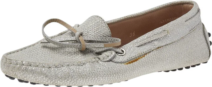 Tod's Silver Glitter Slip on Loafers Size 36