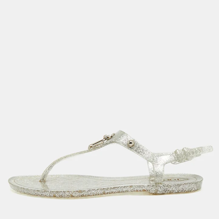 Tod's Silver Jelly Tassel Detail Thong Flat Sandals Size 36