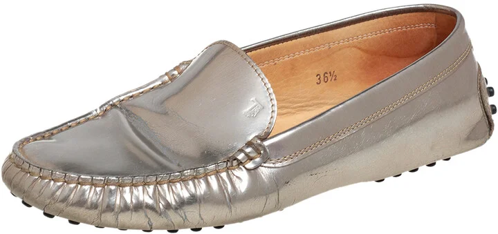 Tod's Silver Patent Leather Slip On Loafers Size 36.5