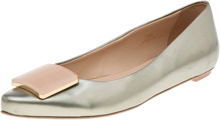 Tod's Silver/Pink Patent Leather Buckle Detail Flats Size 39.5