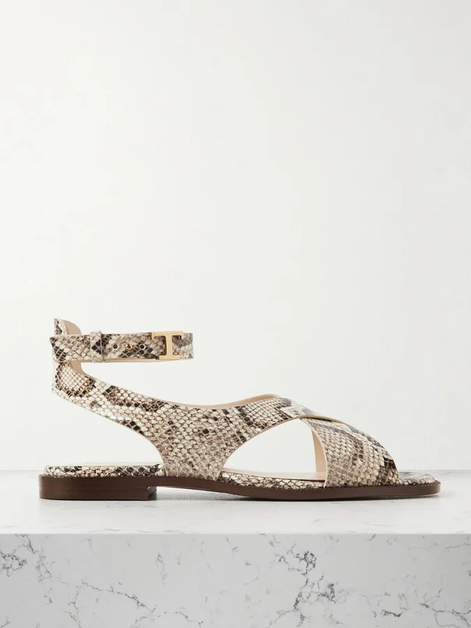 Tod's - Snake-effect Leather Sandals - Animal print