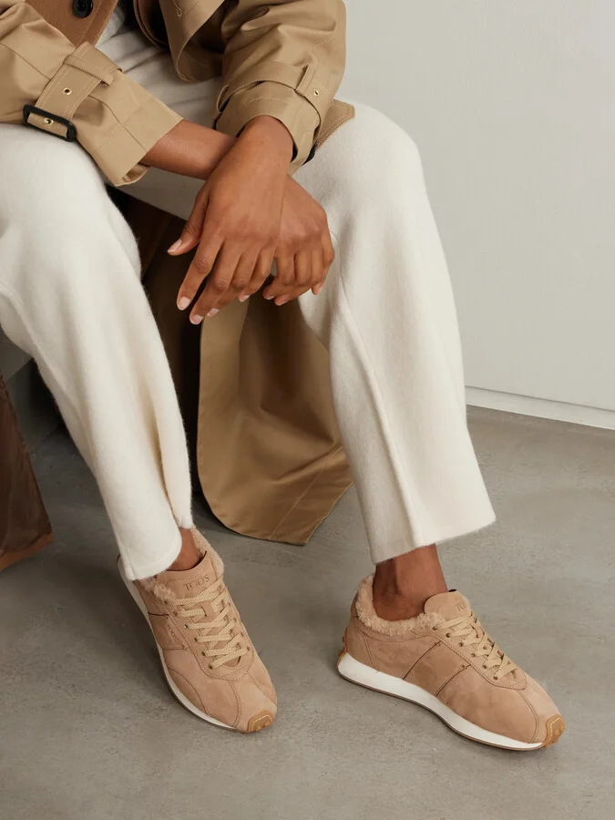 Tod's - Sportivo Active Embroidered Shearling-trimmed Suede Sneakers - Brown - Image 2