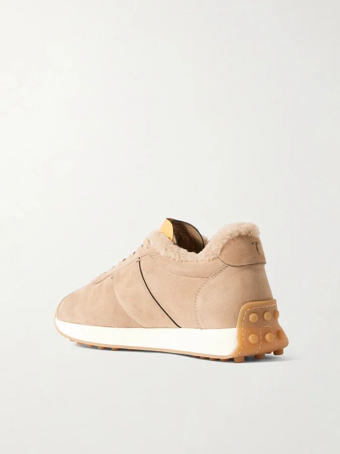 Tod's - Sportivo Active Embroidered Shearling-trimmed Suede Sneakers - Brown - Image 3