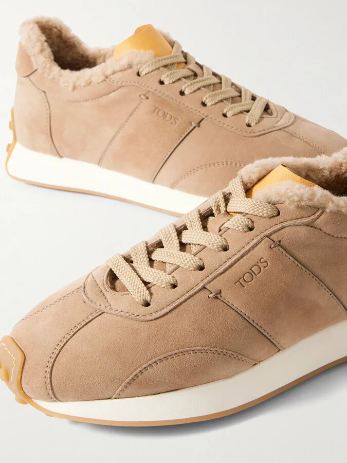 Tod's - Sportivo Active Embroidered Shearling-trimmed Suede Sneakers - Brown - Image 4