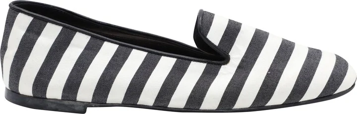 Tods Striped Ballet Flats in Black Canvas