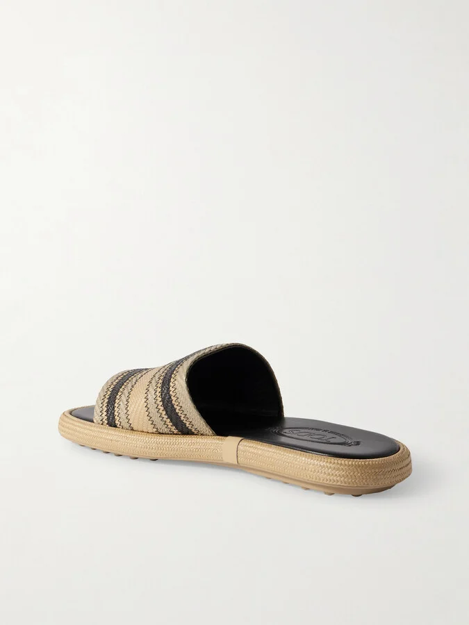 Tod's - Striped Raffia Slides - Neutrals - Image 3